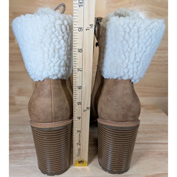 Nine West Women’s Tan Lace-Up Block Heel Boots Size 11M Faux Shearling Fold - Picture 8 of 10